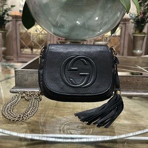 Gucci Pebbled Leather Soho Flap Crossbody Bag